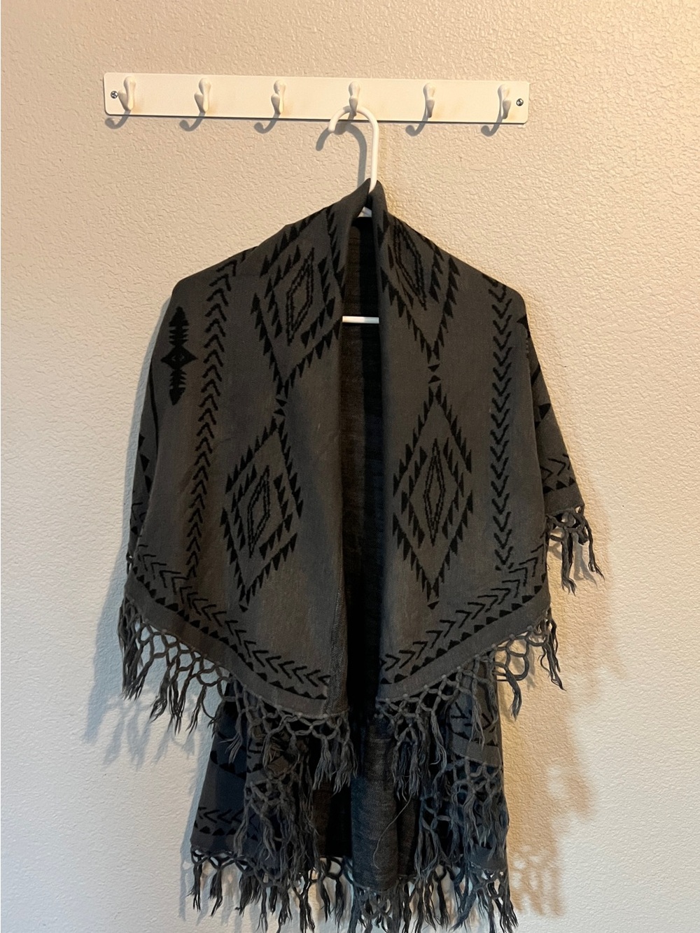 Black Geometric Fringe Shawl - Brand Unspecified